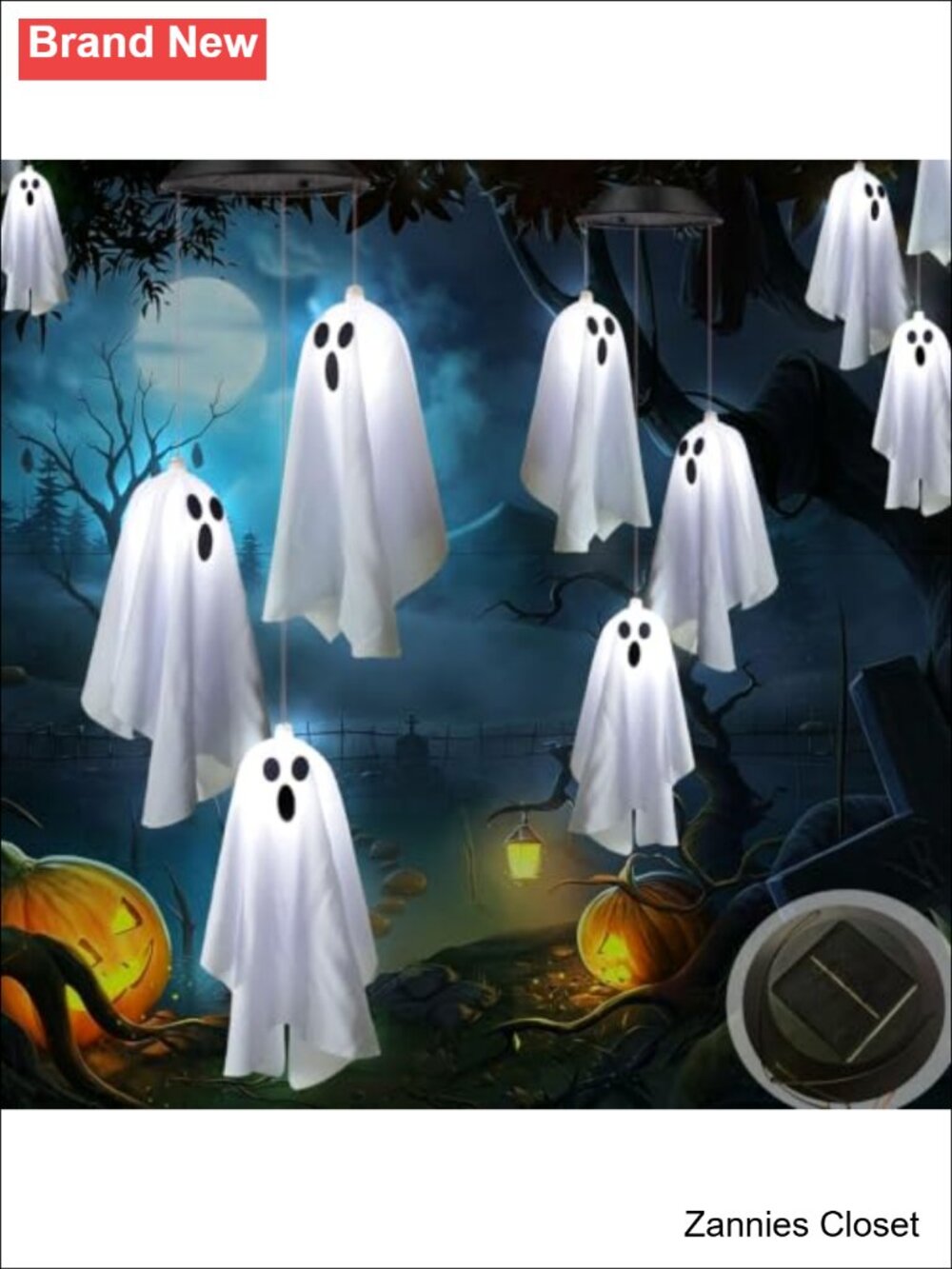 👻 2Pack Solar Hanging Ghost Lights Halloween Decor Double-Sided Outdoor